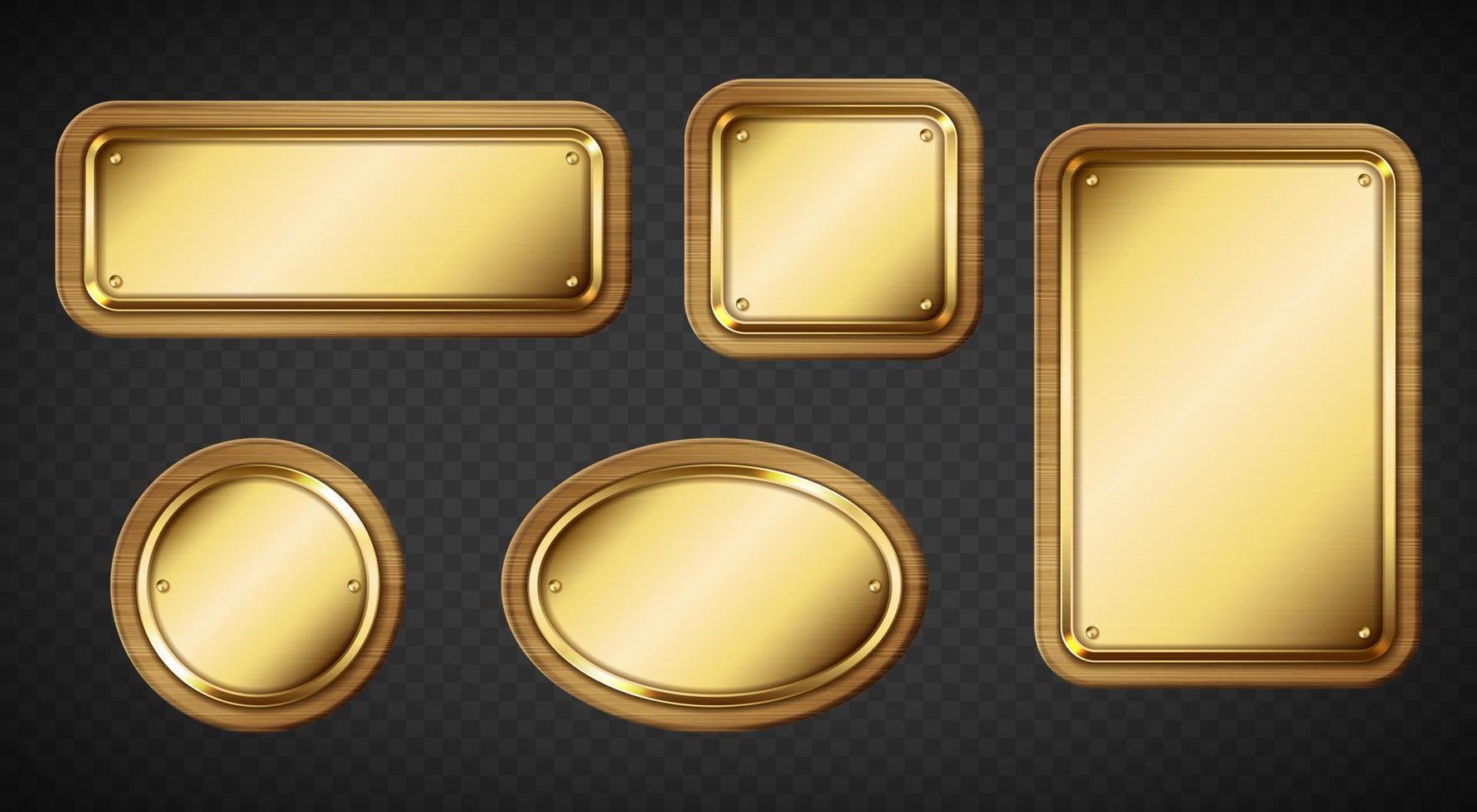 Gold name plates with wooden frame and screws vector