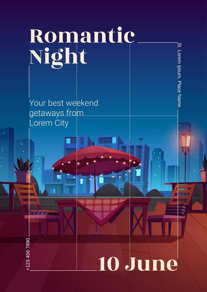 folleto de vector de noche romántica en café
