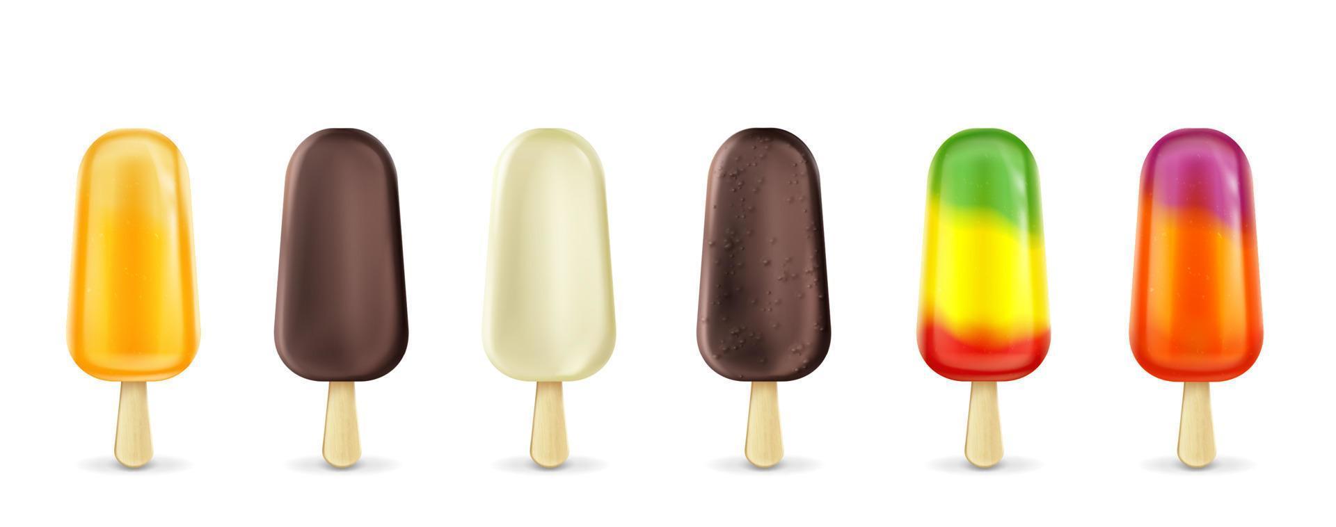 Fruit ice cream lolly on stick fruity popsicle set vector