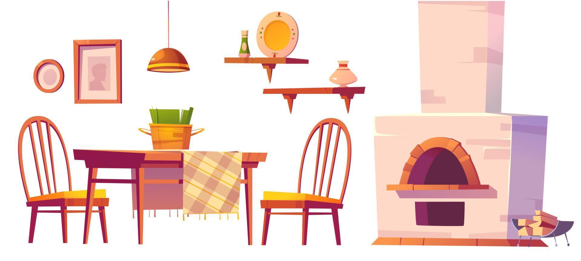 Cozy cafe or pizzeria interior set with oven vector