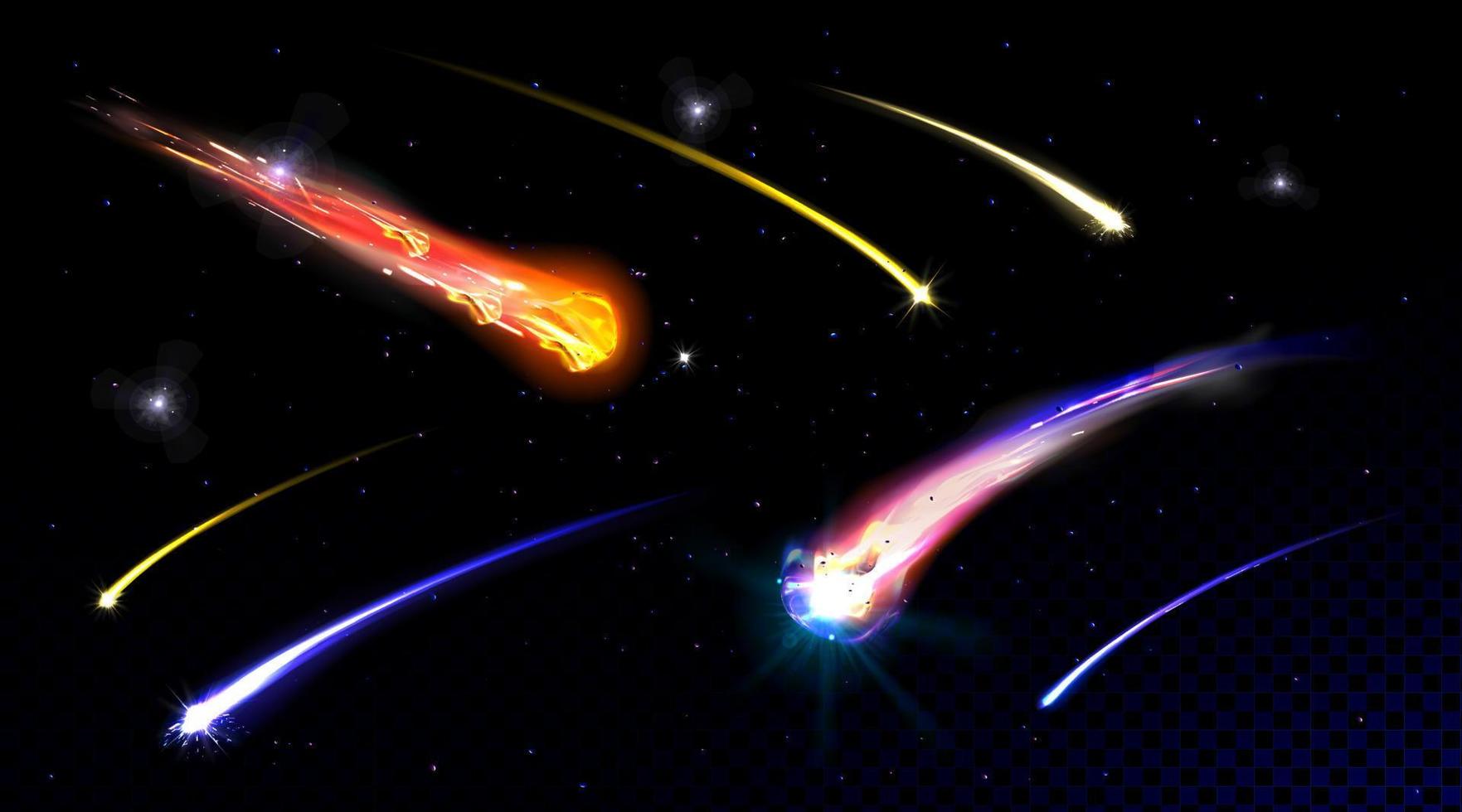 Star shooting, comets in starry sky or deep space vector