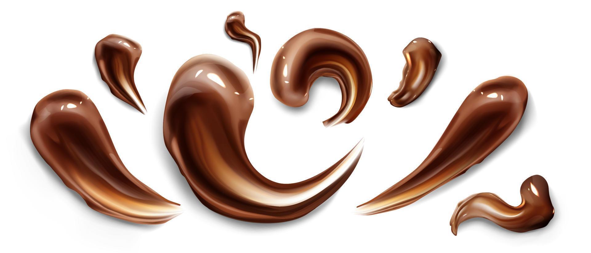 trazos de chocolate, manchas de ganache líquido marrón vector