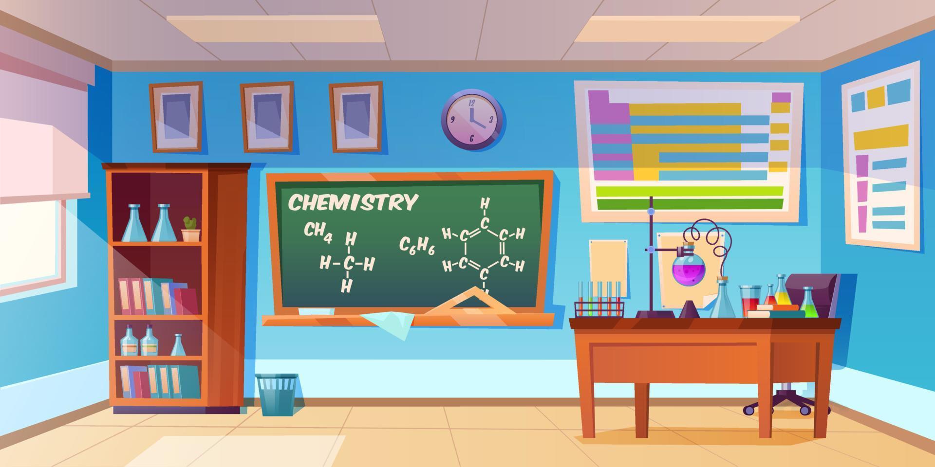 gabinete de química, interior de laboratorio de aula vector