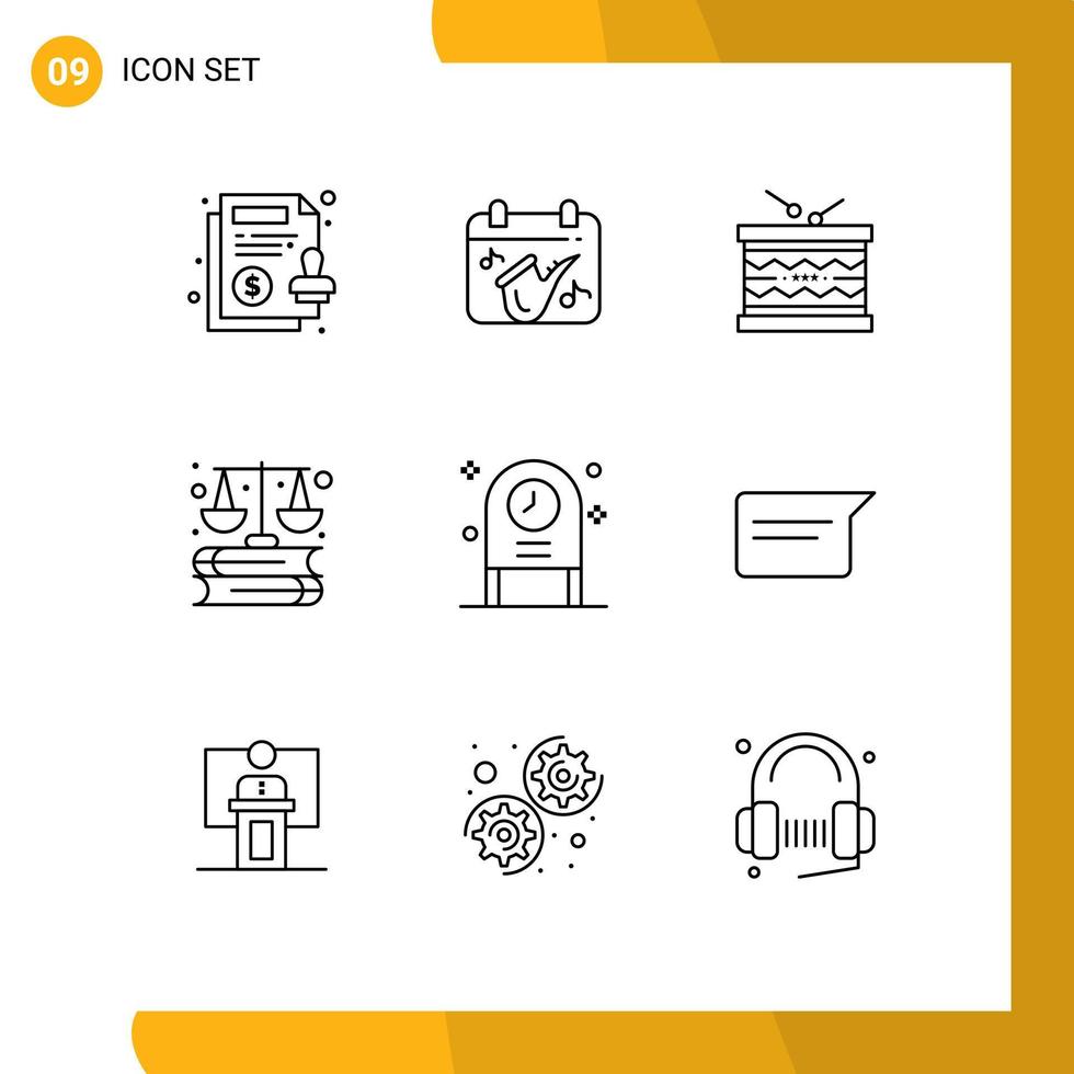 Modern Set of 9 Outlines and symbols such as celebration laws drum finance st Editable Vector Design Elements