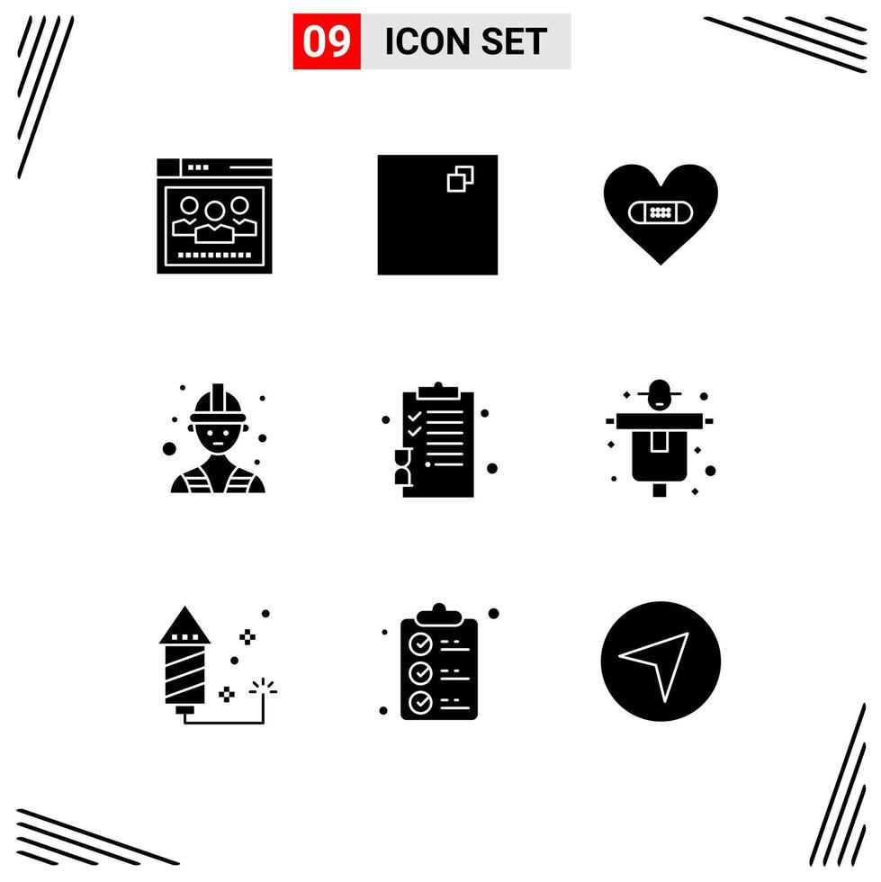 User Interface Pack of 9 Basic Solid Glyphs of pages clipboard heart back to school labour Editable Vector Design Elements