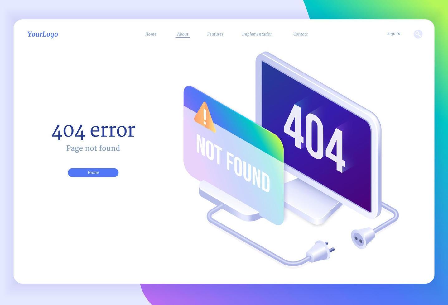 404 error isometric landing banner, lost internet vector