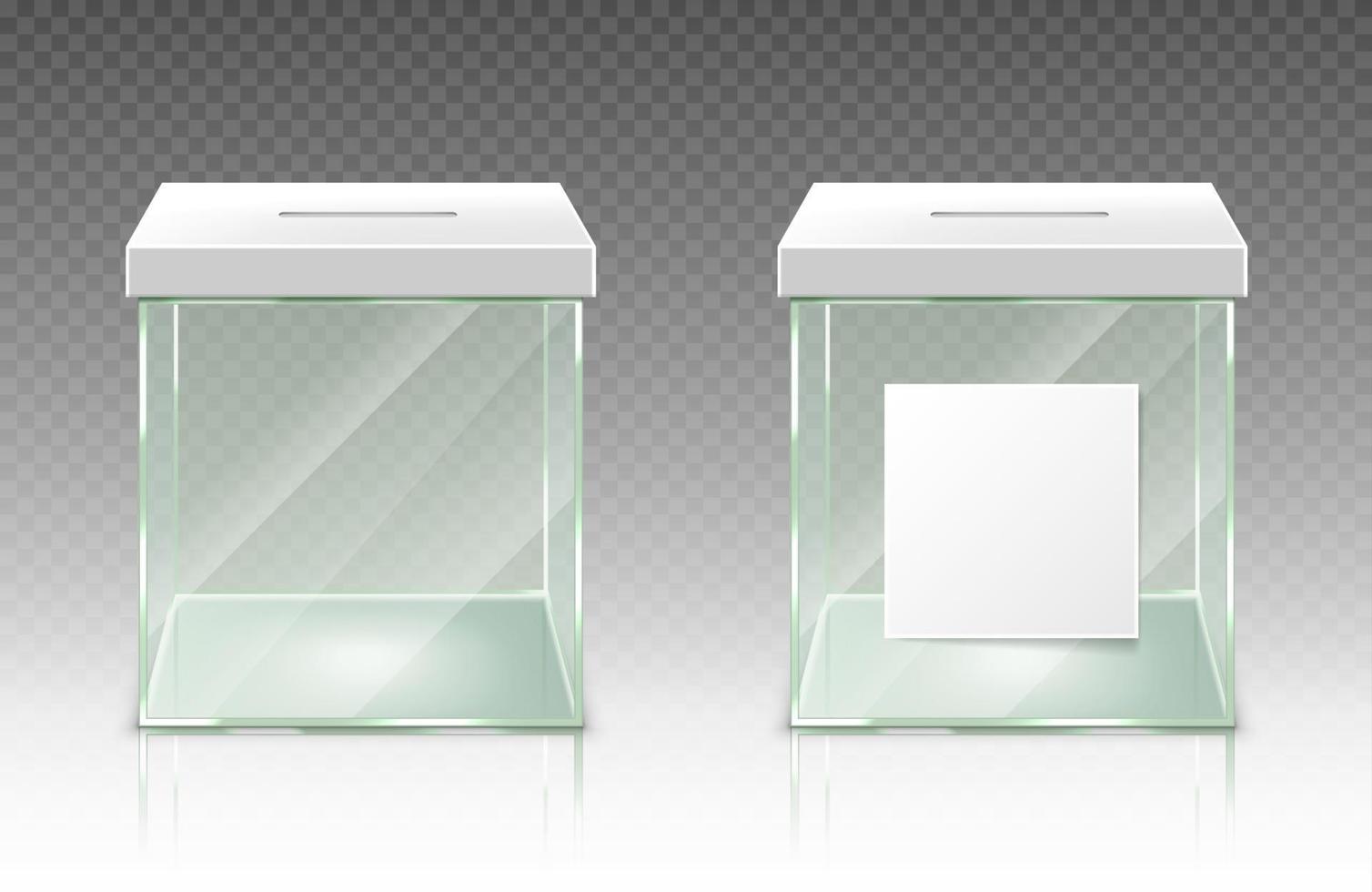 Empty donation box, glass plastic ballot container vector