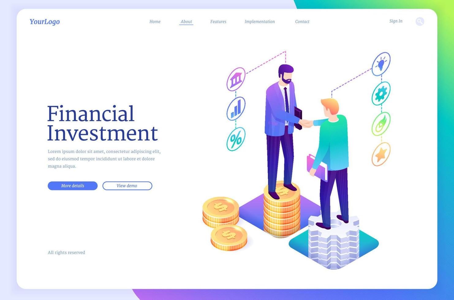 Financial investment isometric landing invest plan vector