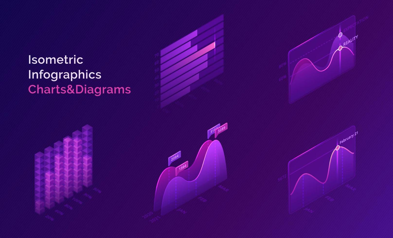 Isometric infographic charts and diagrams vector