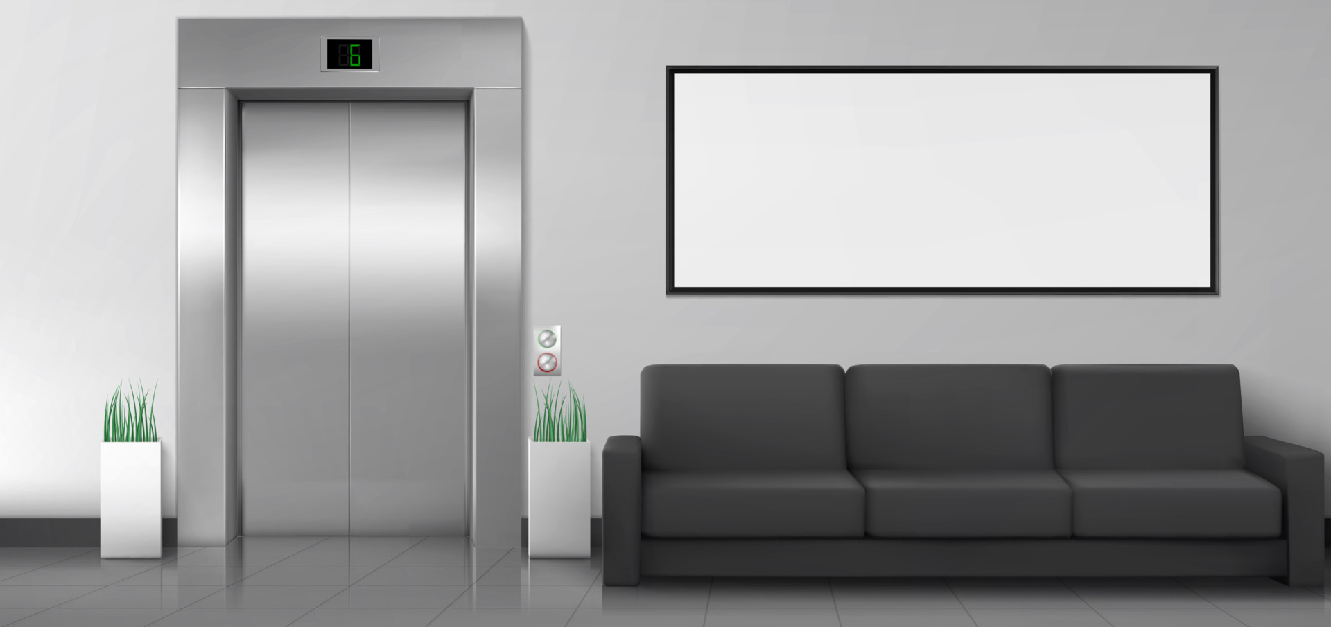 Office lobby with elevator, sofa and white poster 14779256 Vector Art