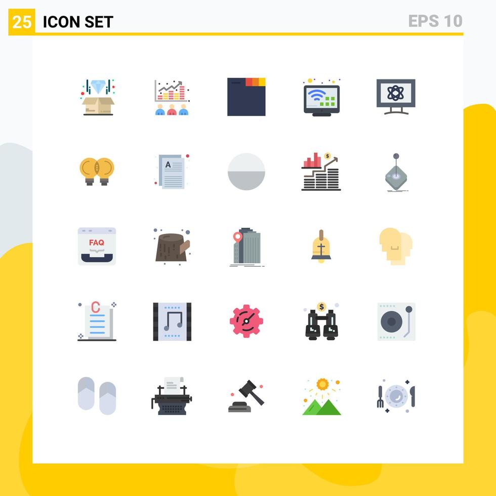 Group of 25 Flat Colors Signs and Symbols for monitor tv stock smart entertainment Editable Vector Design Elements