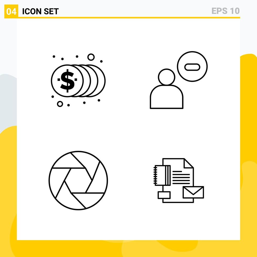 Collection of 4 Universal Line Icons Icon Set for Web and Mobile vector