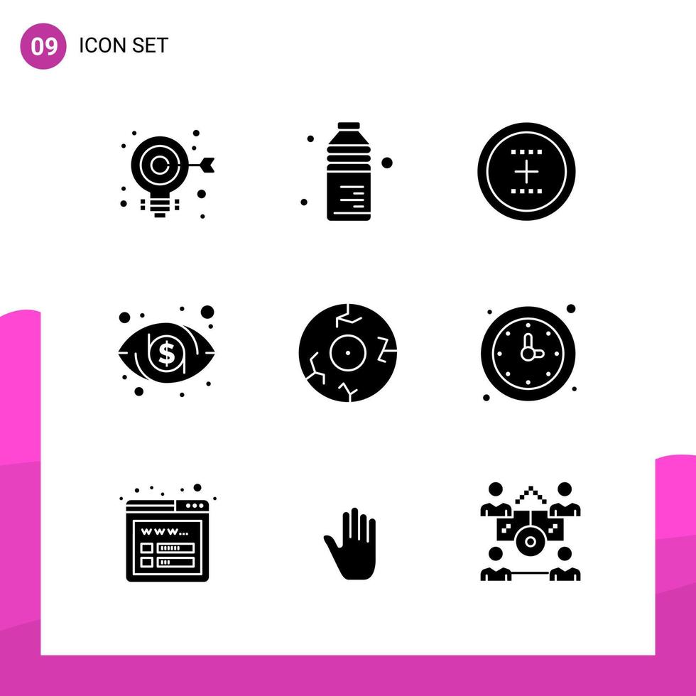 paquete de conjunto de iconos de glifo de 9 iconos sólidos aislados en fondo blanco para aplicaciones móviles y de impresión de diseño de sitios web receptivos vector