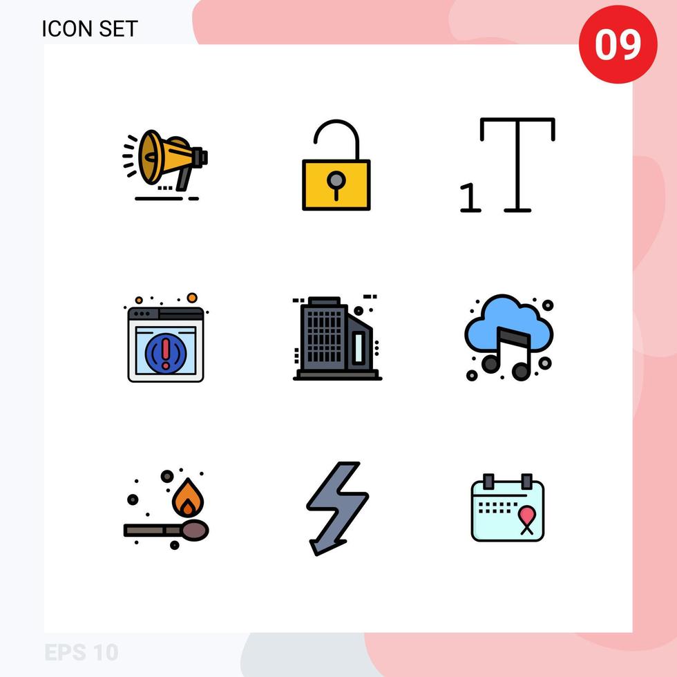 9 Creative Icons Modern Signs and Symbols of music audio subscript skyscraper building Editable Vector Design Elements