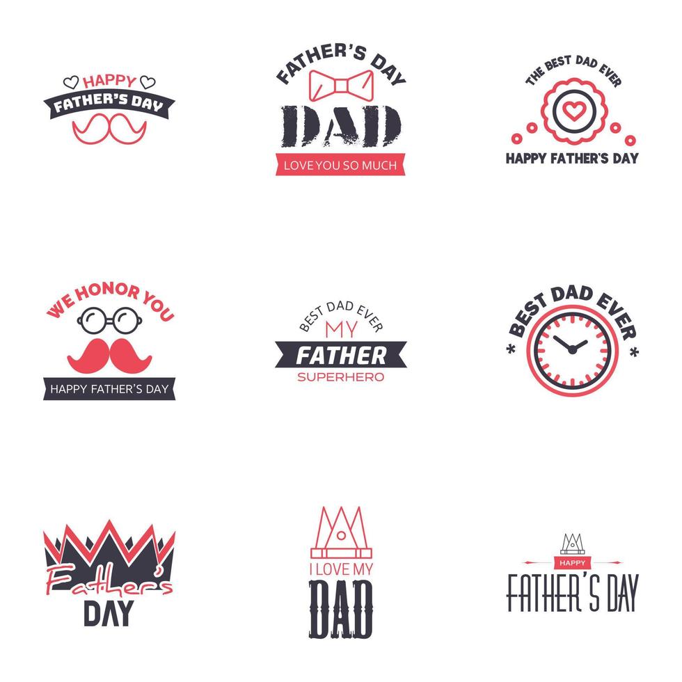 Set of Happy Fathers day elements 9 Black and Pink Vector illustration Editable Vector Design Elements