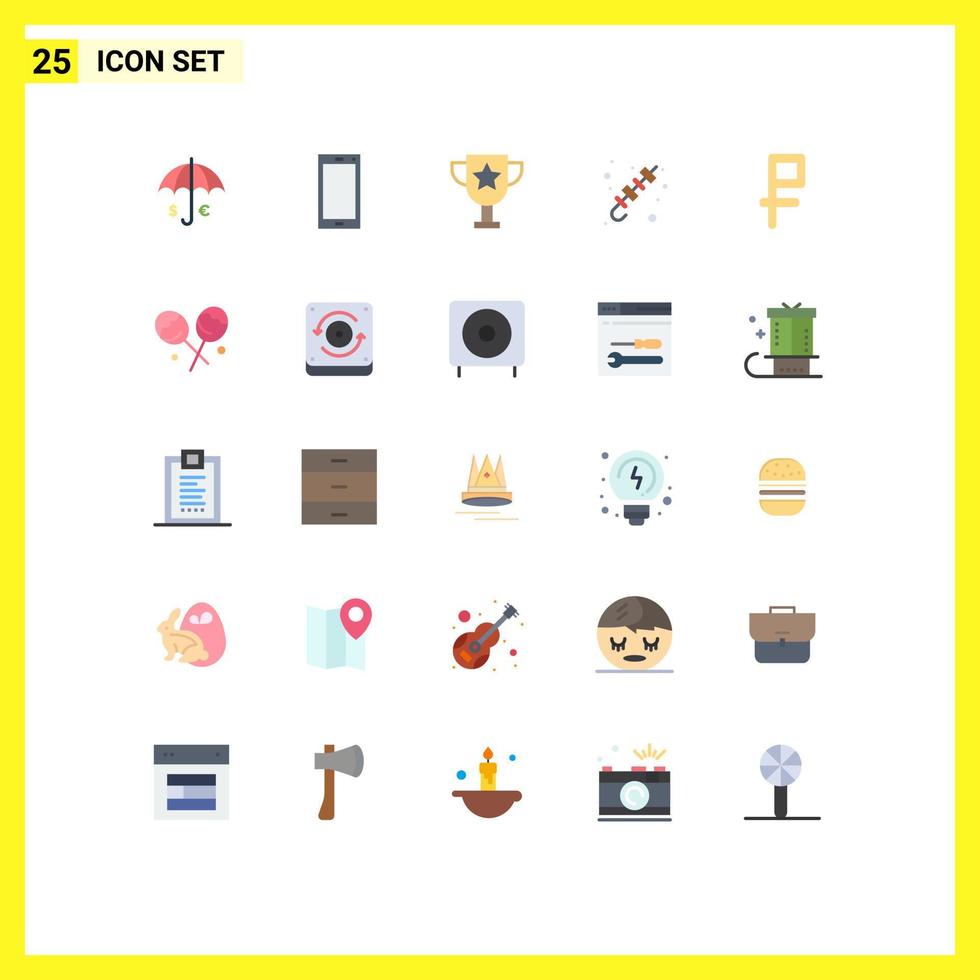 User Interface Pack of 25 Basic Flat Colors of summer brochette android bbq trophy Editable Vector Design Elements
