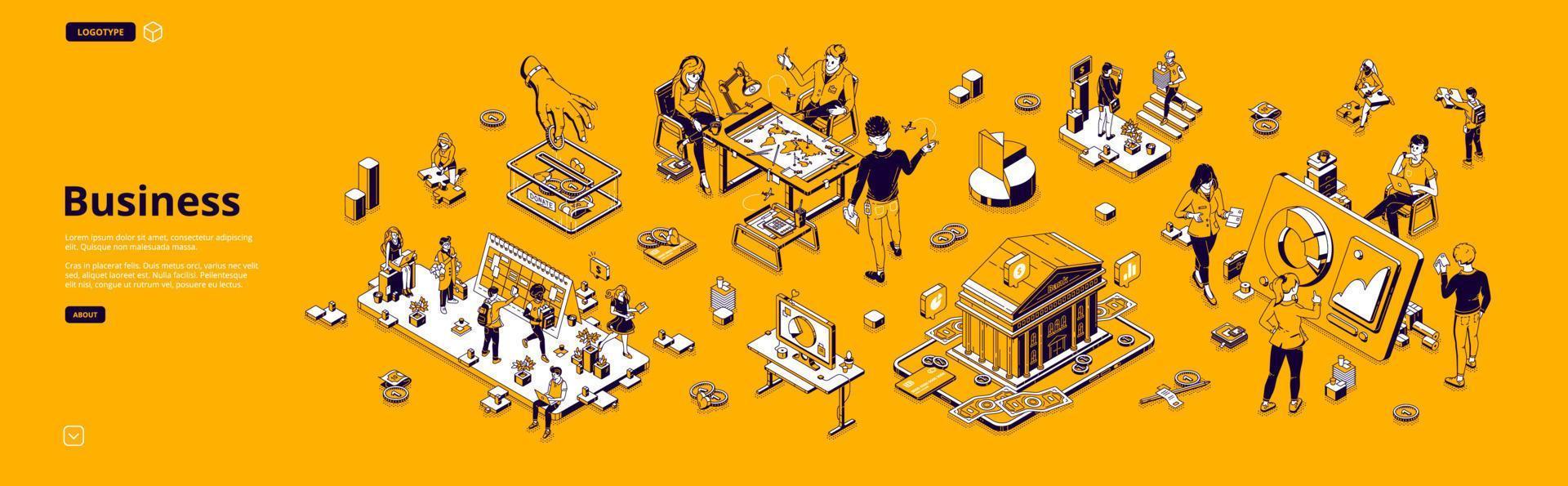 Business isometric landing, workplace with people vector