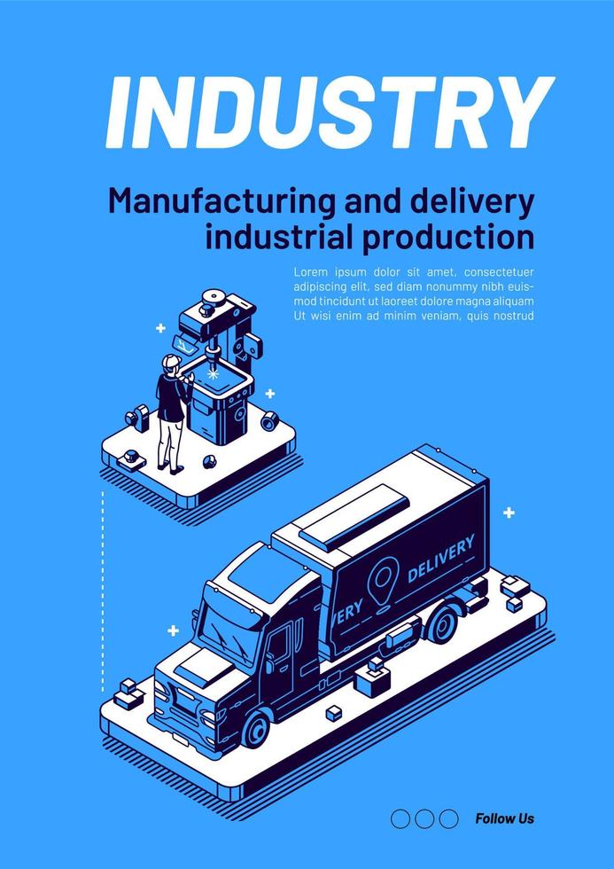 Industry isometric web banner, manufacturing. vector