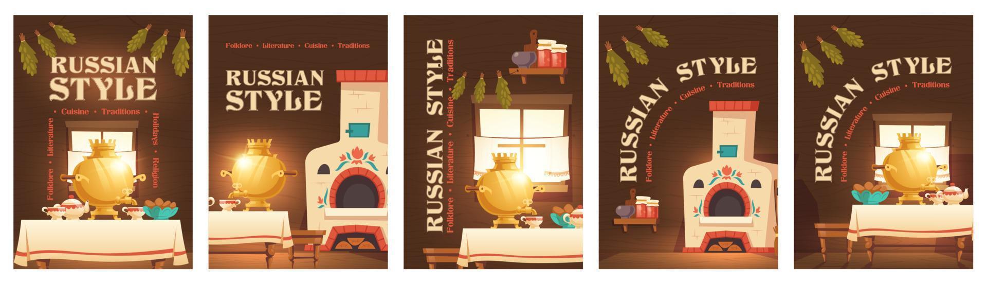 Russian style cartoon poster with rural kitchen vector