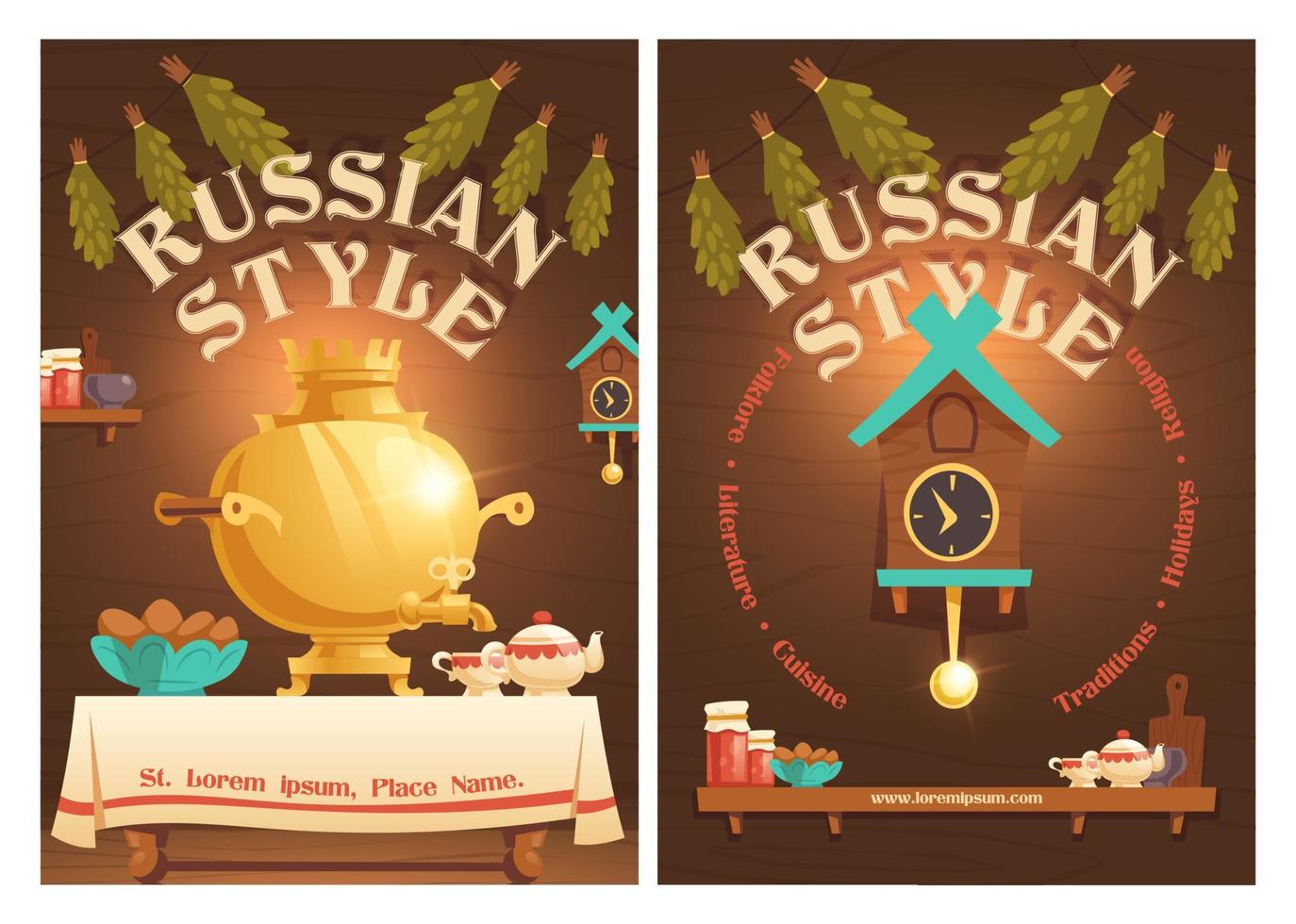 Russian style cartoon poster with rural kitchen vector