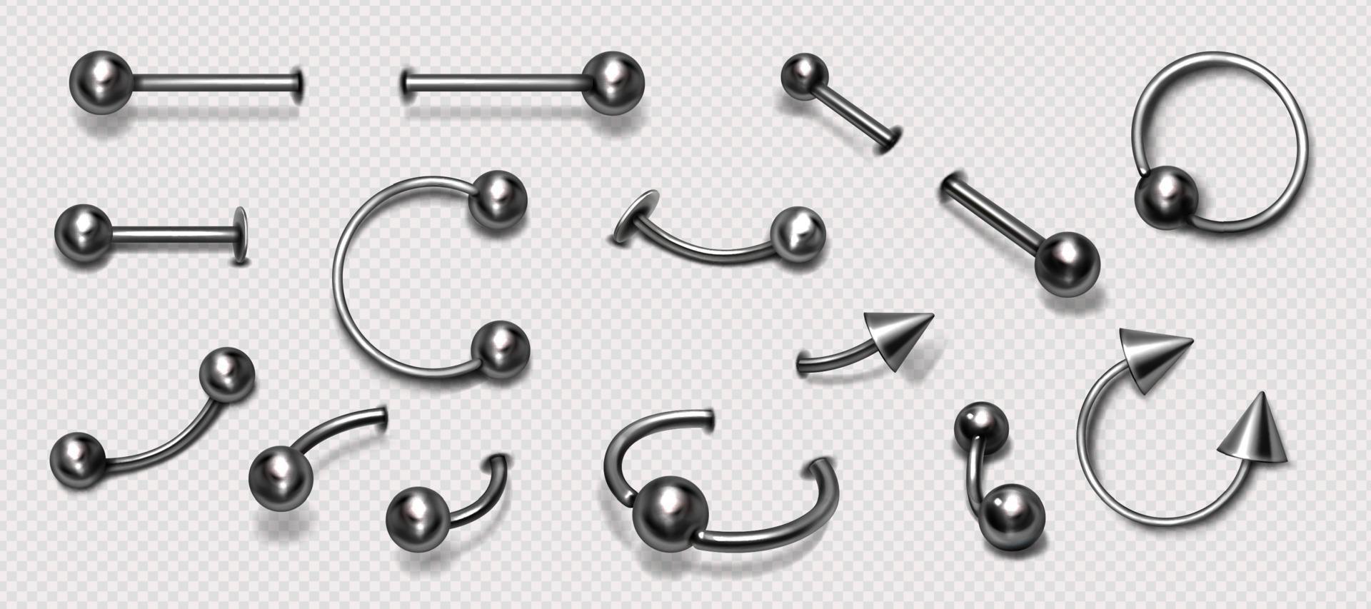 Set of piercing jewelry, pierce rings, barbell vector