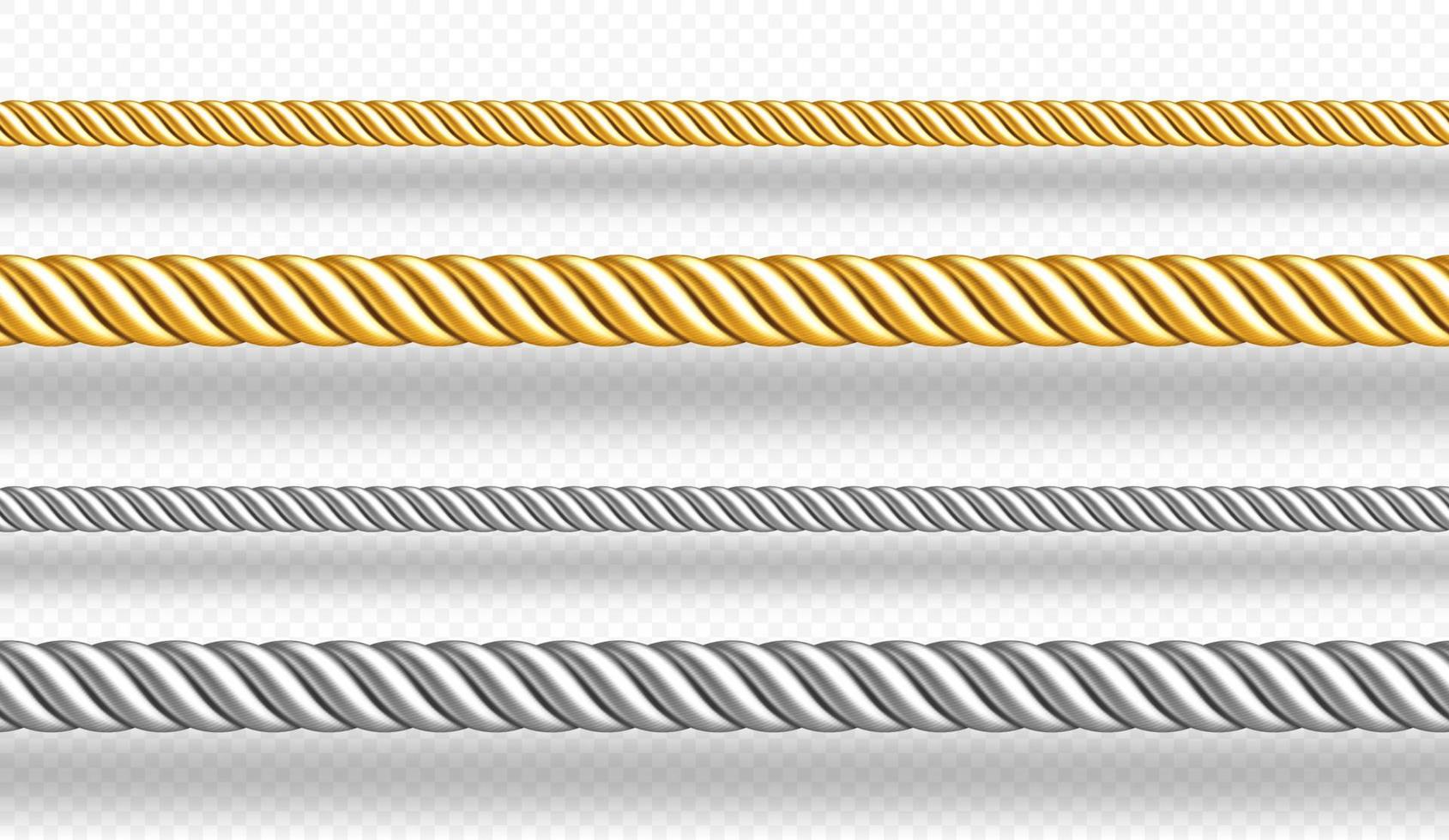 Gold and silver ropes, twisted twines vector