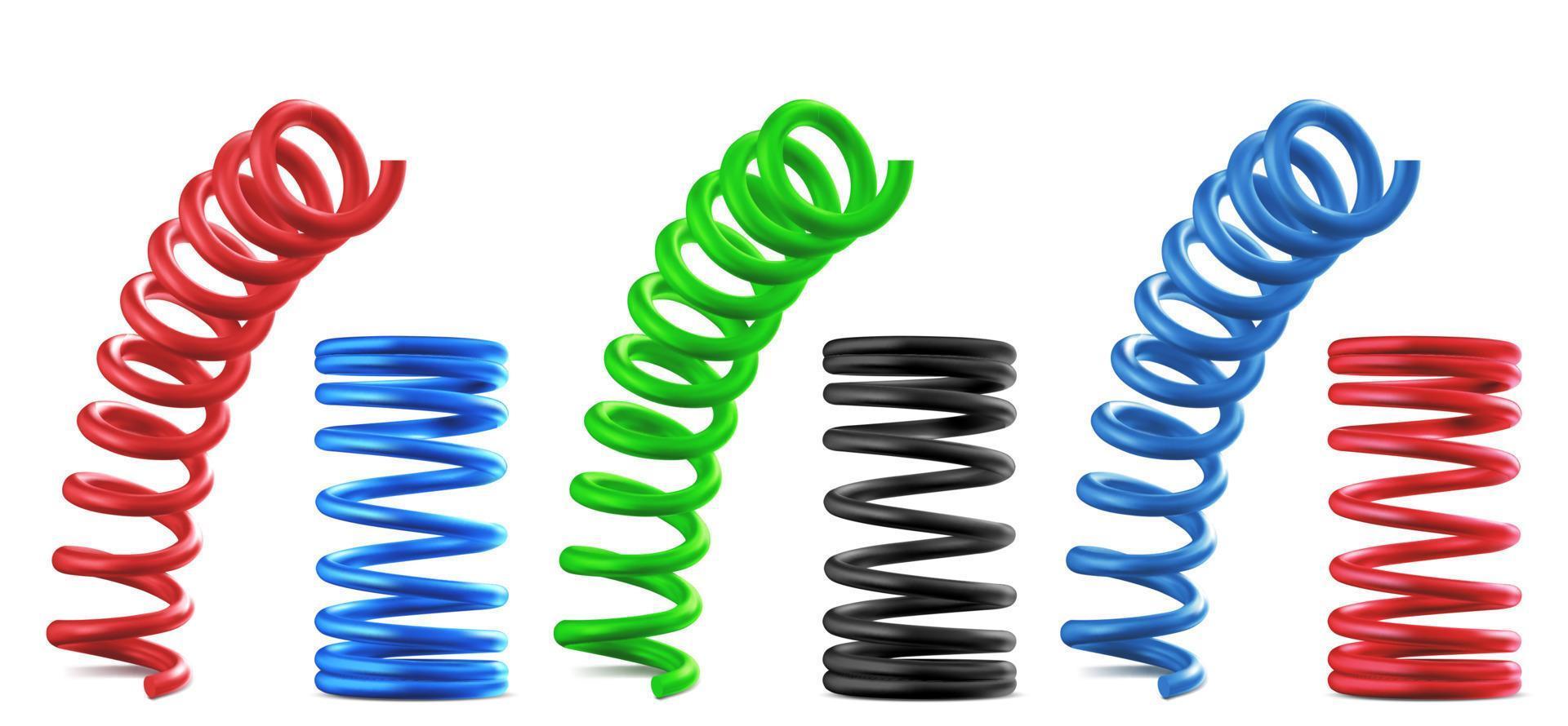 Metal springs, realistic colorful isolated coils vector