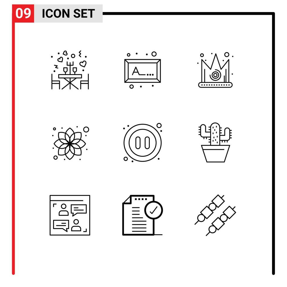 Set of 9 Modern UI Icons Symbols Signs for pause audio crown relax flower Editable Vector Design Elements