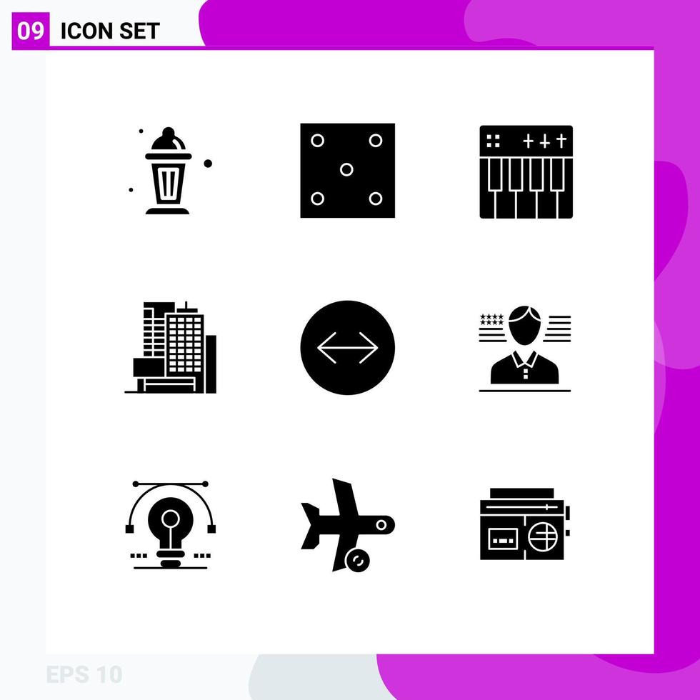 Universal Icon Symbols Group of 9 Modern Solid Glyphs of swipe office celebration business piano Editable Vector Design Elements