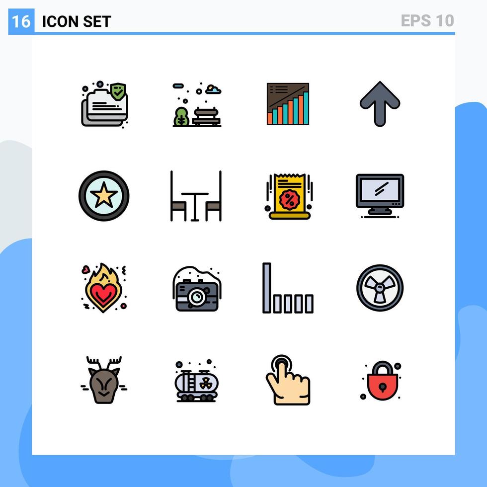conjunto de pictogramas de 16 líneas simples llenas de color plano de gráfico de carga de estrellas flecha arriba elementos de diseño de vectores creativos editables
