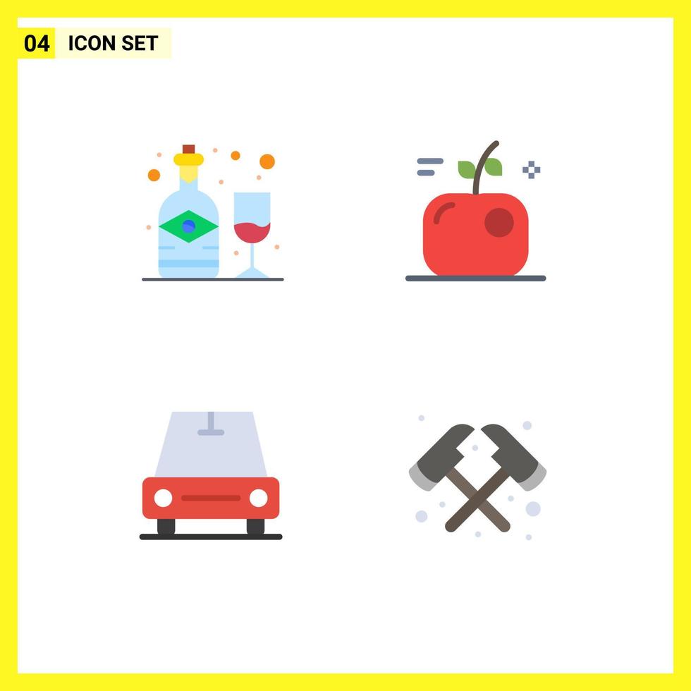 4 Universal Flat Icon Signs Symbols of alcohol vehicles glass food axe Editable Vector Design Elements