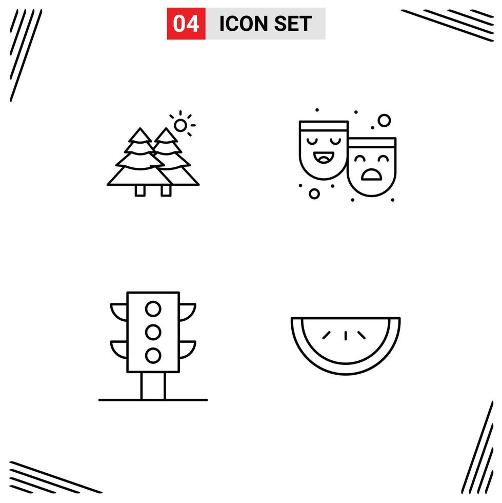 Pack of 4 Modern Filledline Flat Colors Signs and Symbols for Web Print Media such as fir traffic trees theater food Editable Vector Design Elements