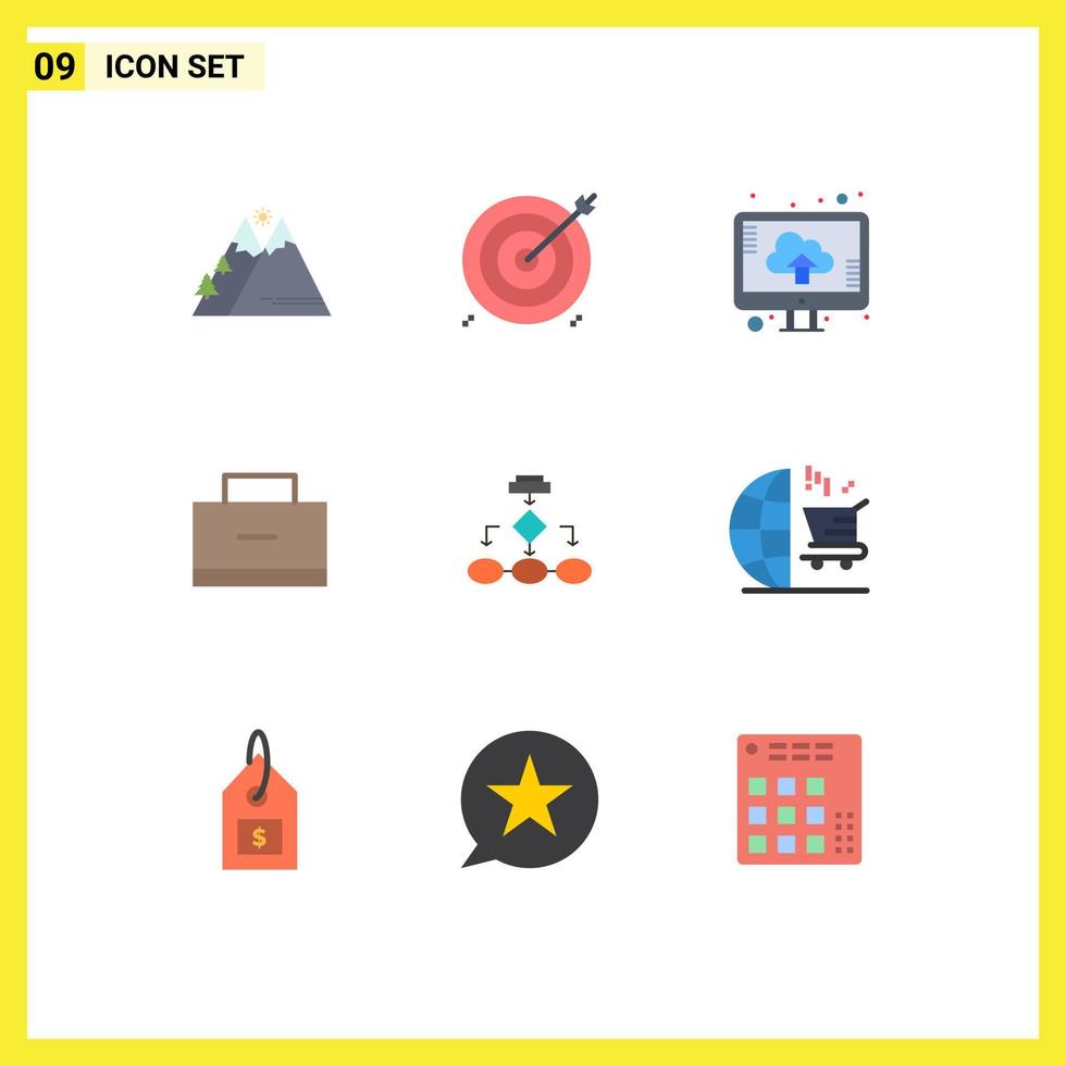 conjunto de 9 iconos modernos de la interfaz de usuario signos de símbolos para la educación de la bolsa de la escuela almacenamiento de la bolsa financiera elementos de diseño vectorial editables vector