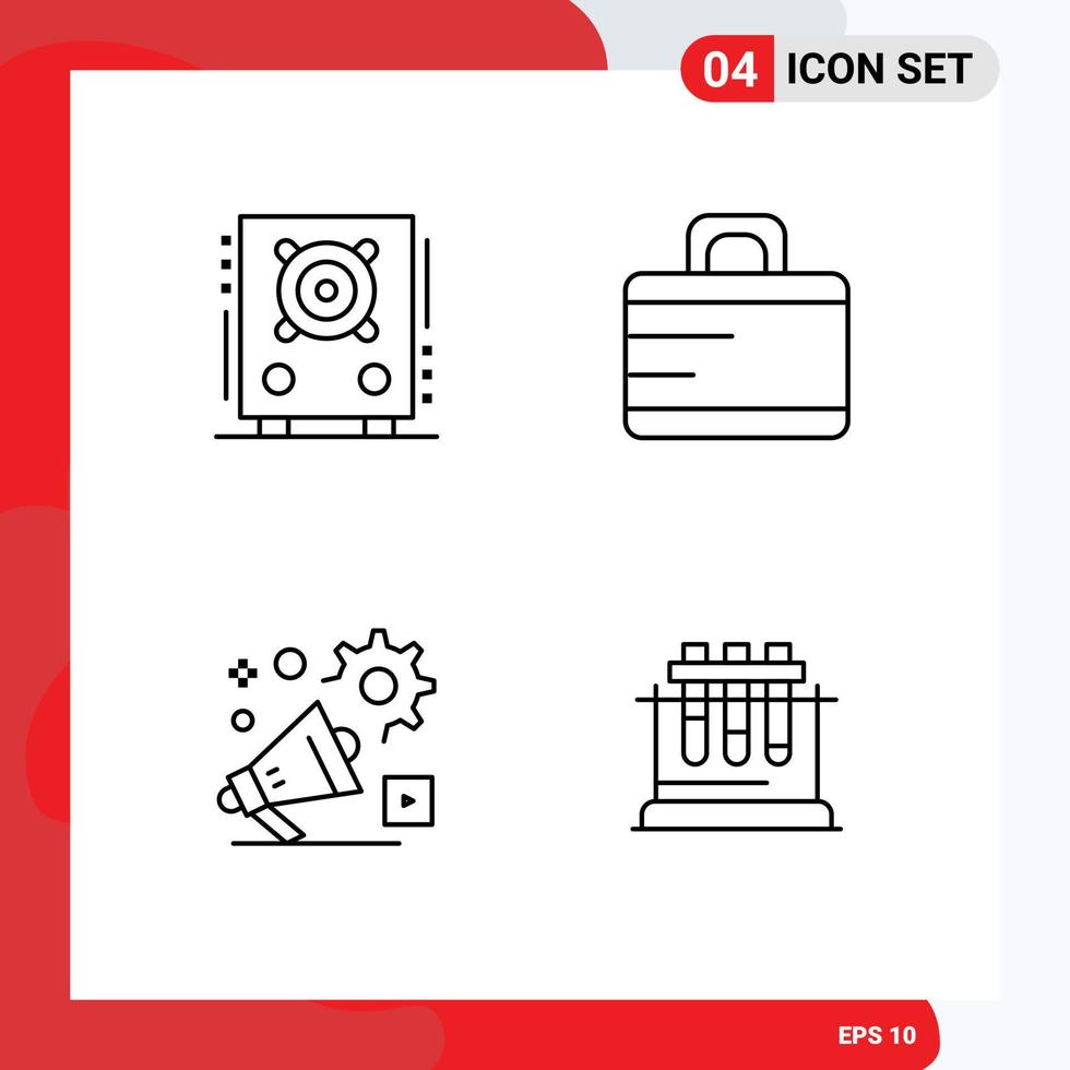 Mobile Interface Line Set of 4 Pictograms of audio announcement speaker suitcase advertisment Editable Vector Design Elements