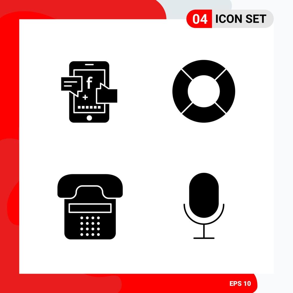 conjunto creativo de 4 iconos de glifos universales aislados en fondo blanco vector