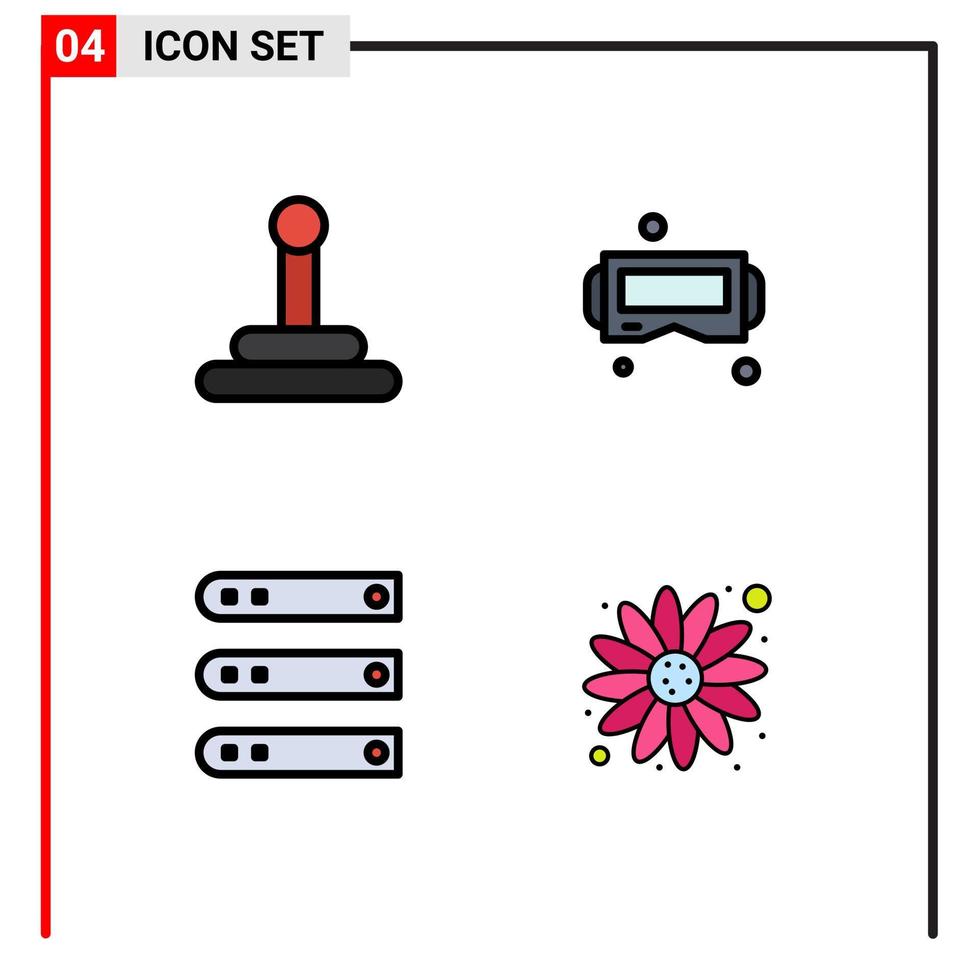 conjunto moderno de 4 pictogramas de colores planos de línea de relleno de la base de datos de gafas de red de engranajes elementos de diseño vectorial editables de carnaval vector