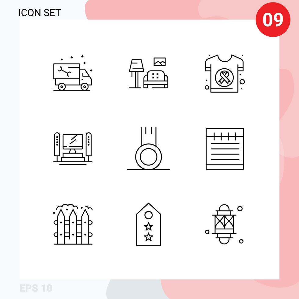Pack of 9 creative Outlines of cpu computing gallery computer health Editable Vector Design Elements