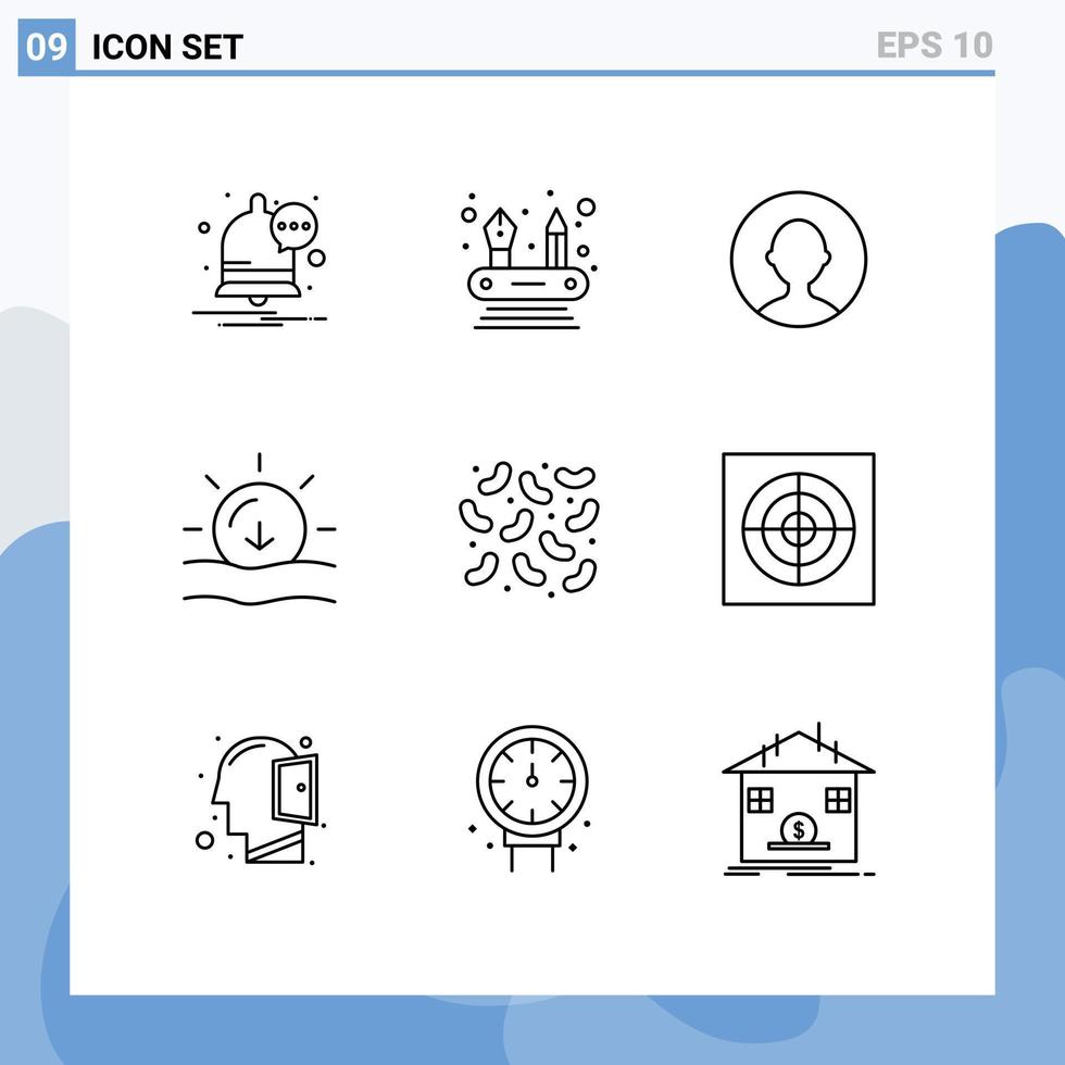 Group of 9 Modern Outlines Set for extractor virus profile diseases weather Editable Vector Design Elements