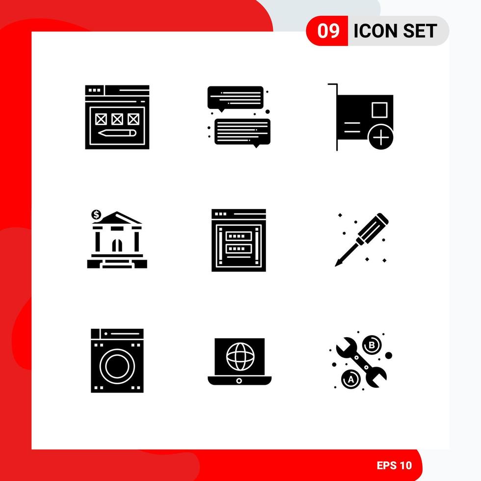 Pictogram Set of 9 Simple Solid Glyphs of fraudulent building add dollar hardware Editable Vector Design Elements