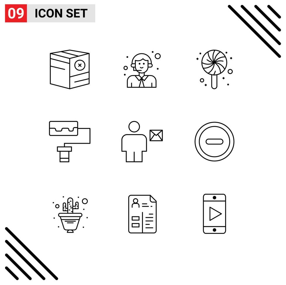 Group of 9 Outlines Signs and Symbols for human body service avatar pattern Editable Vector Design Elements