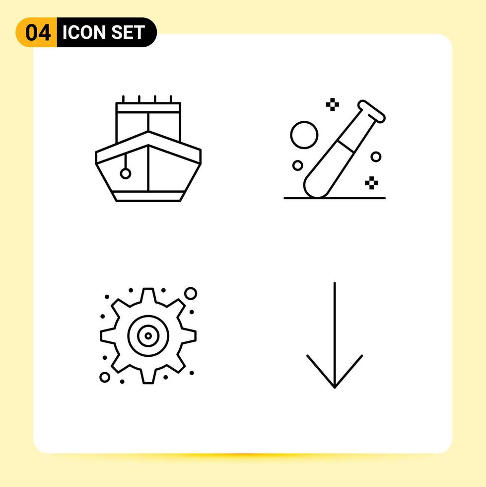 Group of 4 Modern Filledline Flat Colors Set for sail gear vehicles game setting Editable Vector Design Elements