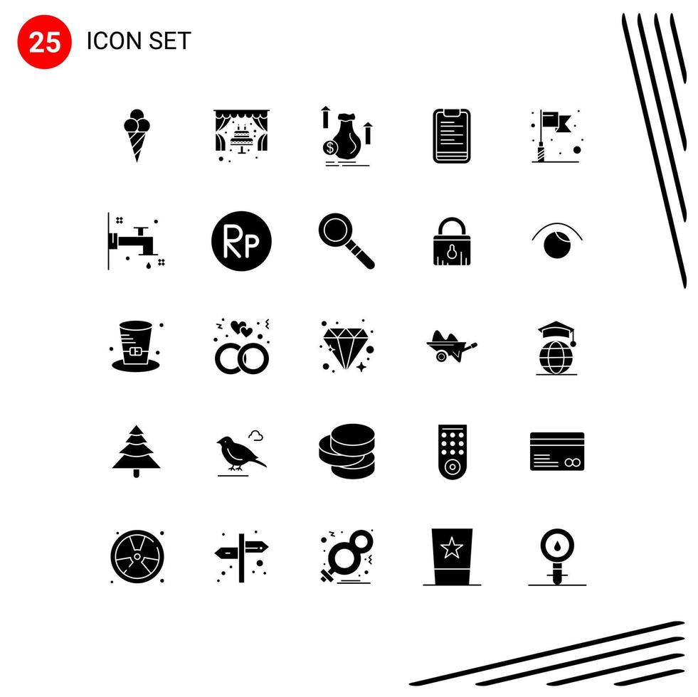 25 Thematic Vector Solid Glyphs and Editable Symbols of success motivation bag board clipboard Editable Vector Design Elements