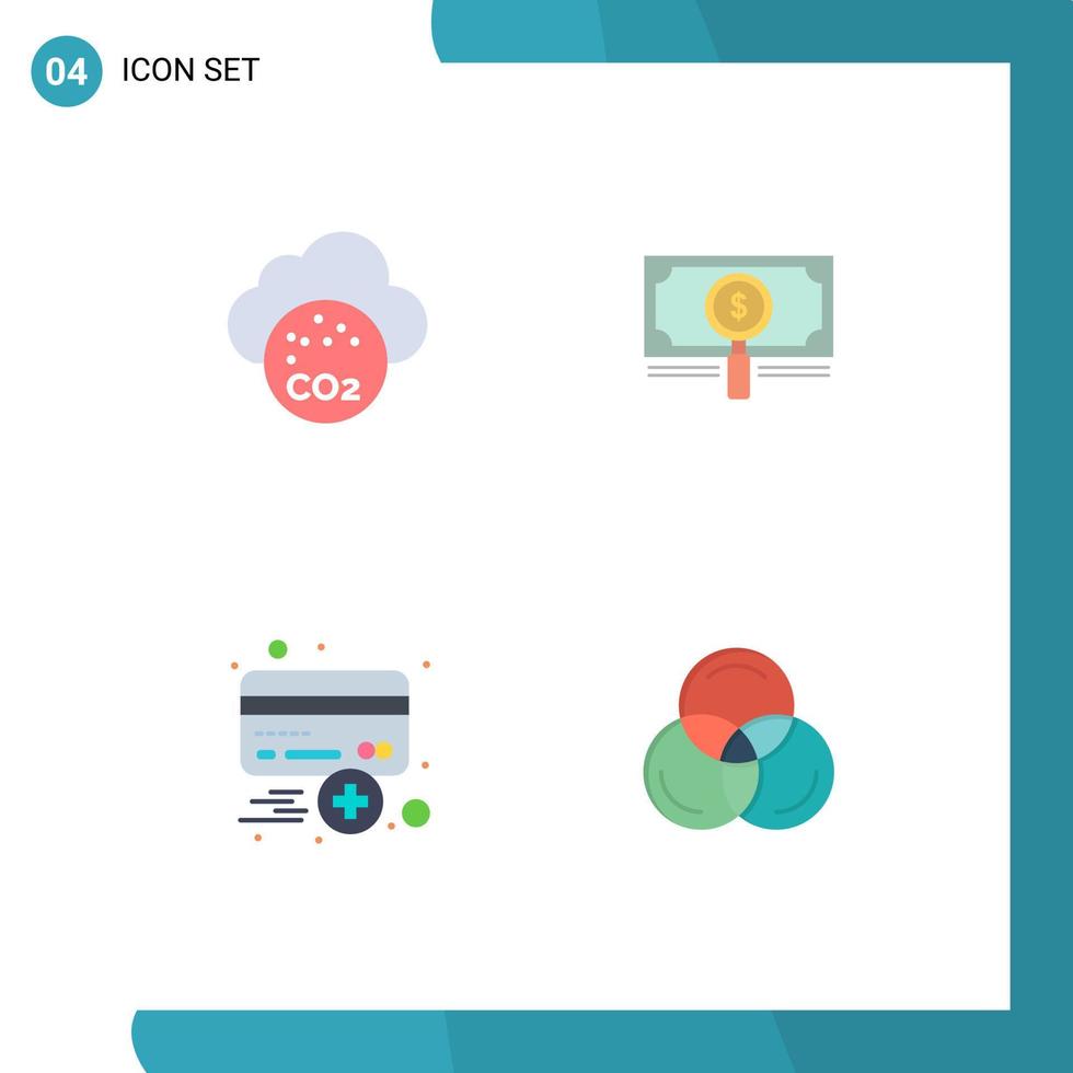 Group of 4 Modern Flat Icons Set for air add pollution search credit Editable Vector Design Elements