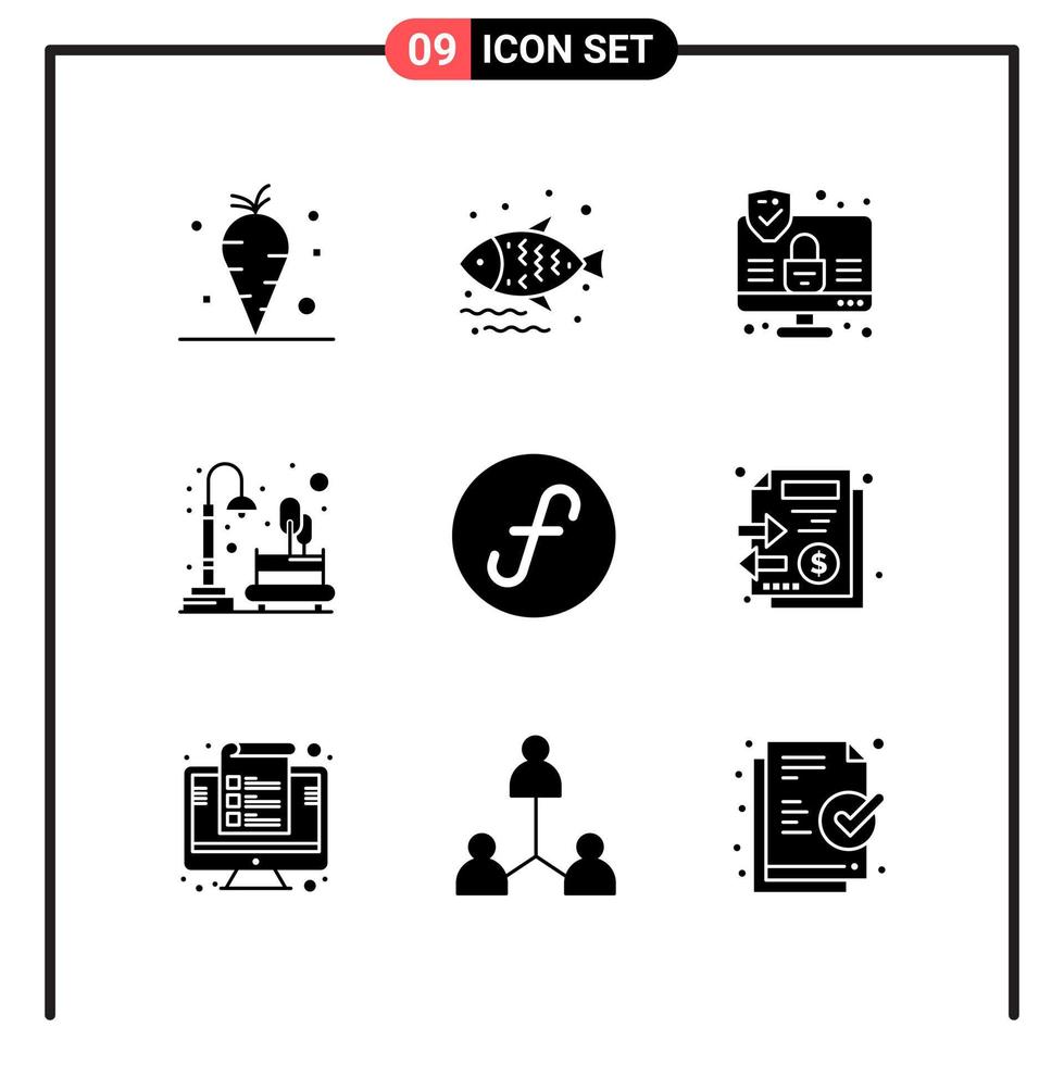Set of 9 Solid Style Icons for web and mobile Glyph Symbols for print