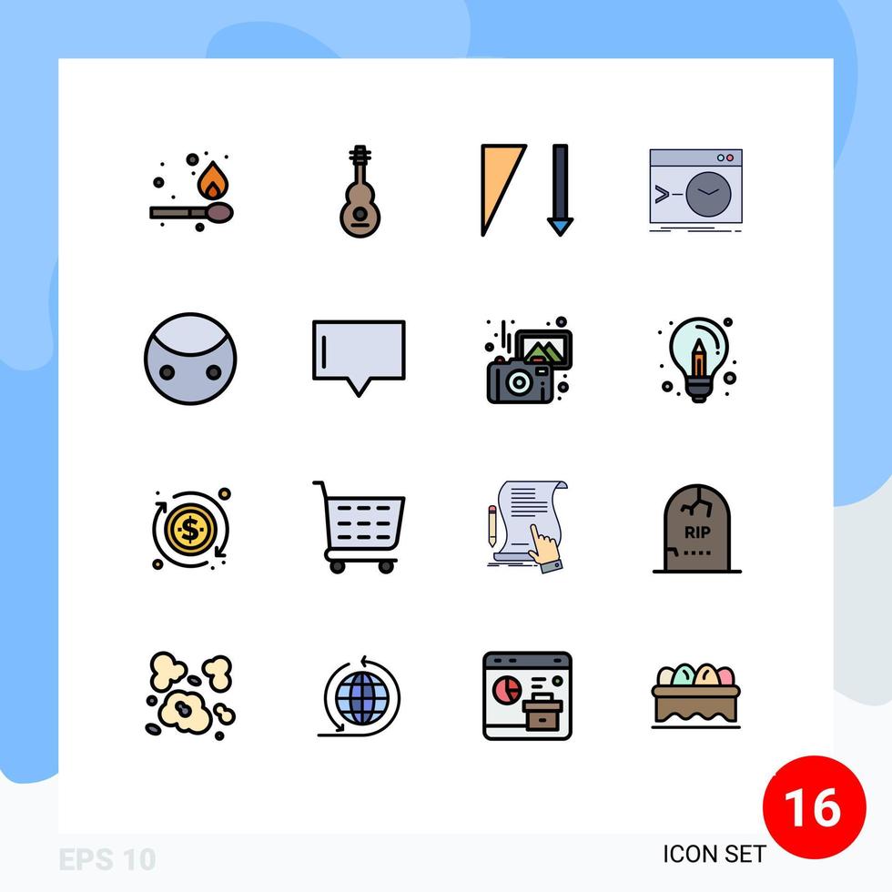 Pack of 16 Modern Flat Color Filled Lines Signs and Symbols for Web Print Media such as sign terminal descending software command Editable Creative Vector Design Elements