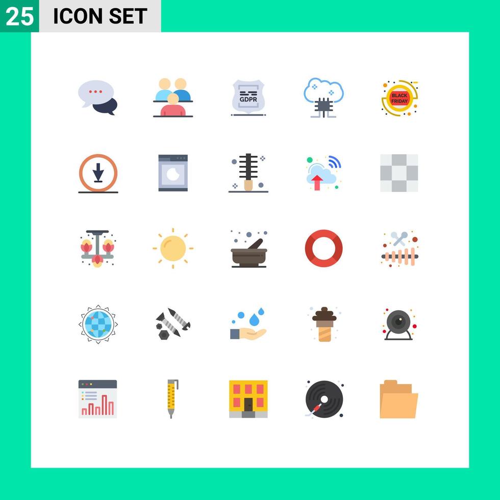 25 Universal Flat Color Signs Symbols of cloud server cloud database human cloud based services privacy Editable Vector Design Elements
