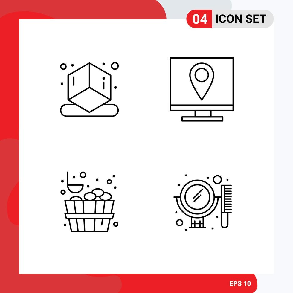 Pack of 4 Modern Filledline Flat Colors Signs and Symbols for Web Print Media such as cube sauna address information beauty Editable Vector Design Elements