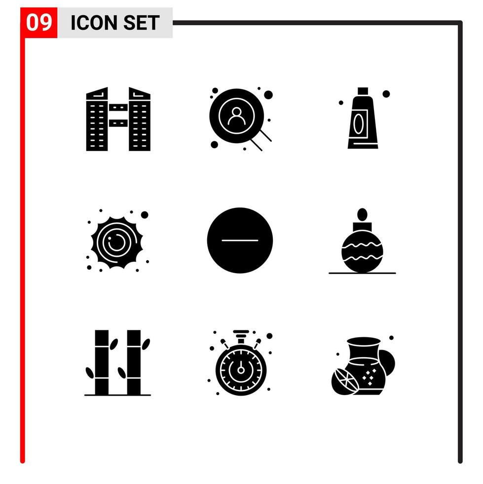 Modern Set of 9 Solid Glyphs and symbols such as new year media player clean media space Editable Vector Design Elements