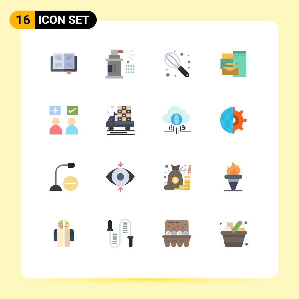 Mobile Interface Flat Color Set of 16 Pictograms of tick education mixer answers identity Editable Pack of Creative Vector Design Elements
