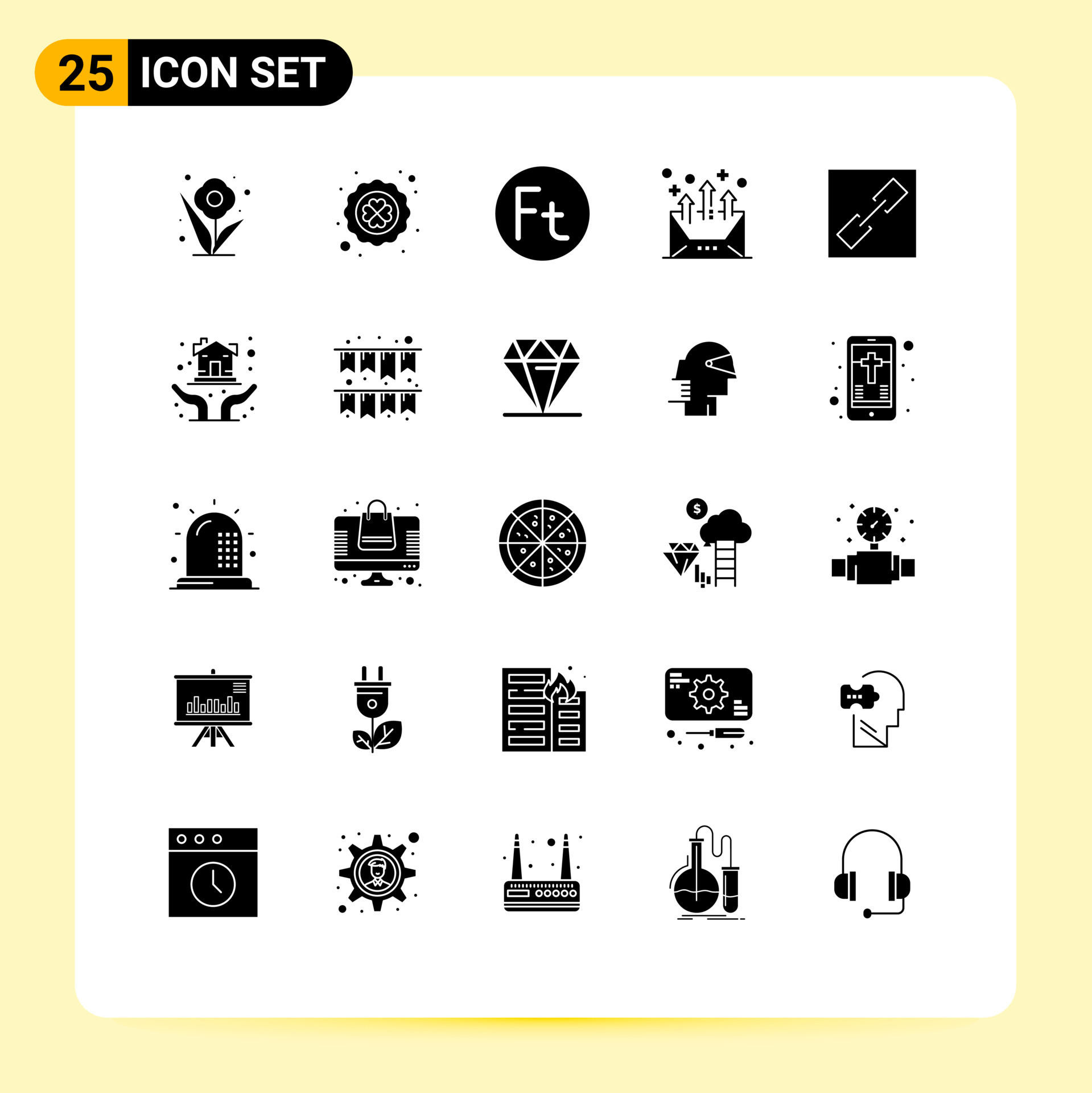 Group of 25 Modern Solid Glyphs Set for chain email currency